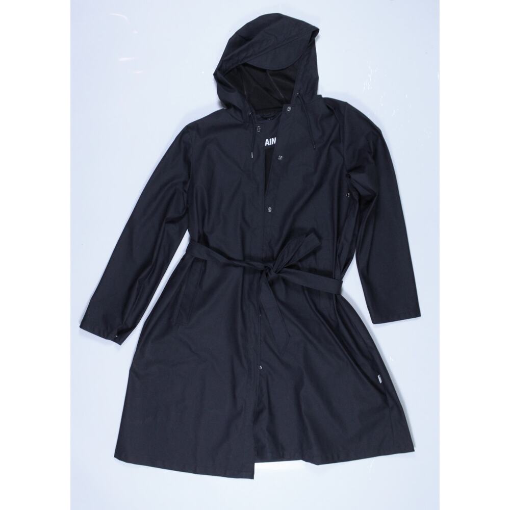 RAINS A-Line Longer Jacket Lightweight Raincoat Women trench waterproof black L - Picture 6 of 7